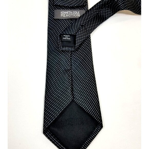 Kenneth Cole Reaction Mens Necktie Silk black micro check tie - Picture 3 of 6